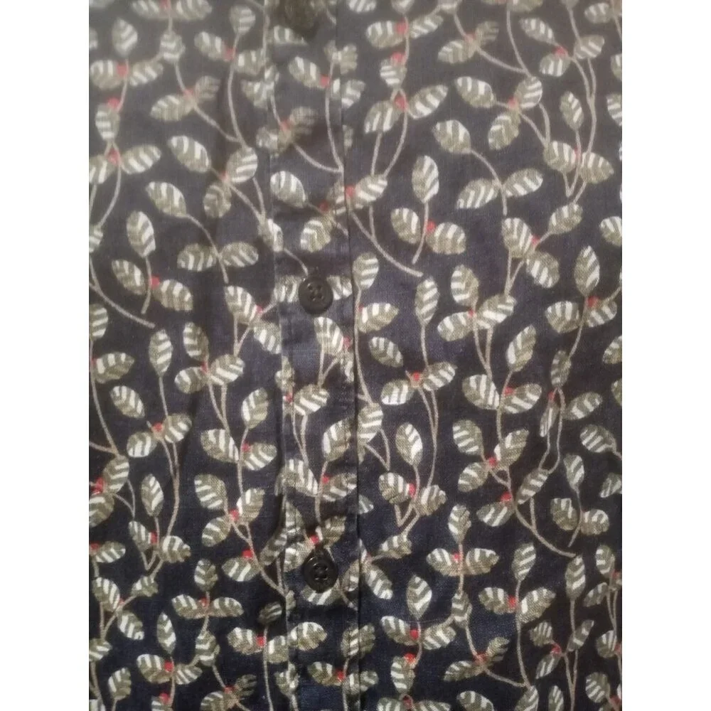 Perry Ellis 100% Linen Slim Fit Men’s Button Shirt Blue Floral Short Sleeve 2XL - Picture 5 of 12